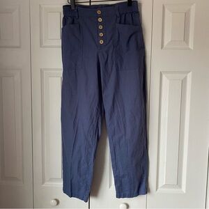 Lintico Pant Women Medium Blue Linen Cotton Bohemian Lagenlook Coastal